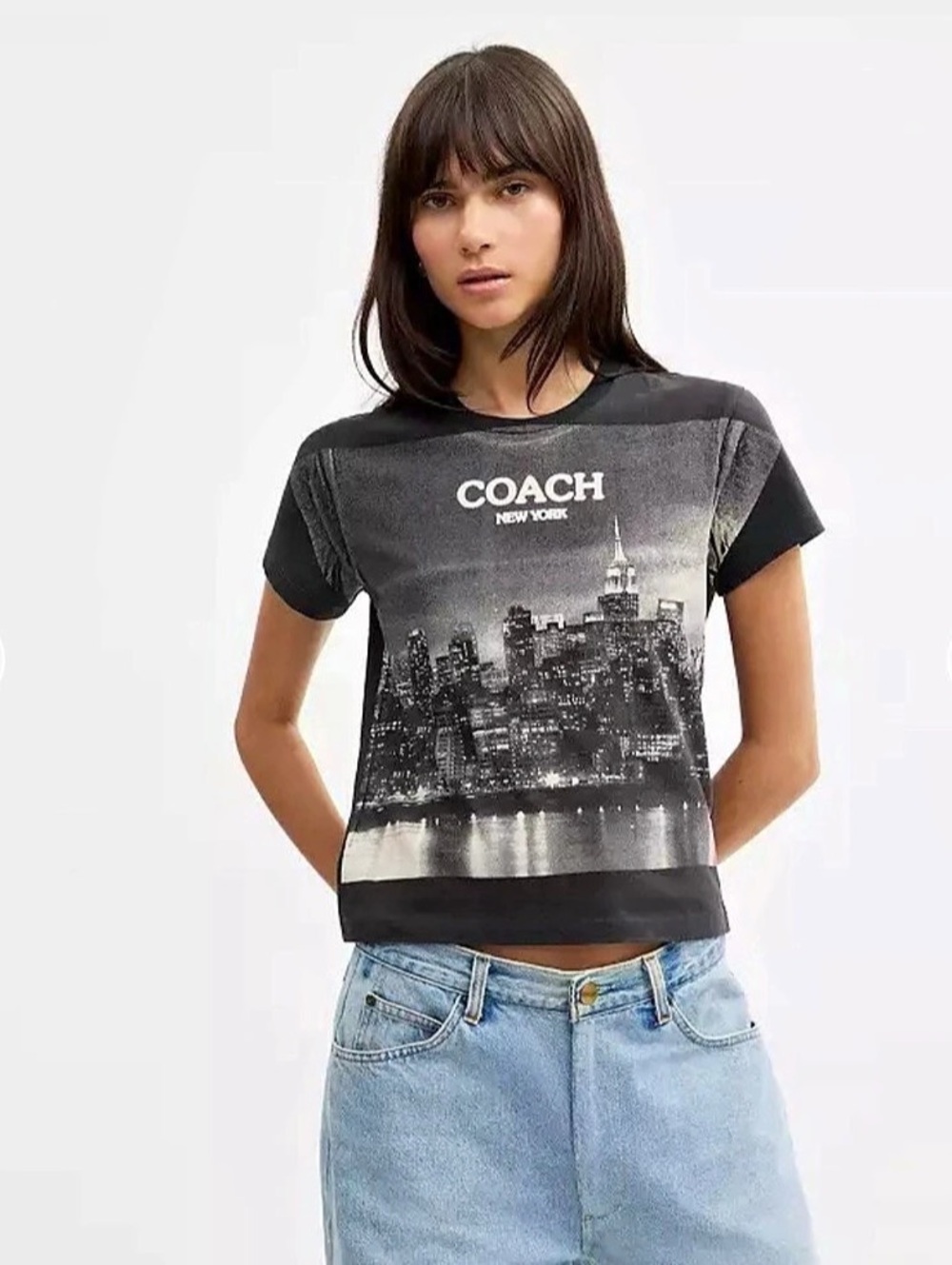 Coach Postcard 90s Fit Tee- New York Skyline Printed T-Shirt - Women's
